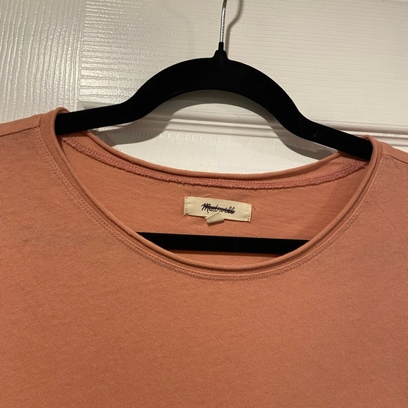 NWOT Madewell Size XS Pink Clay Short Sleeve Crew Split Hem Pocket Tee Shirt - Picture 2 of 11